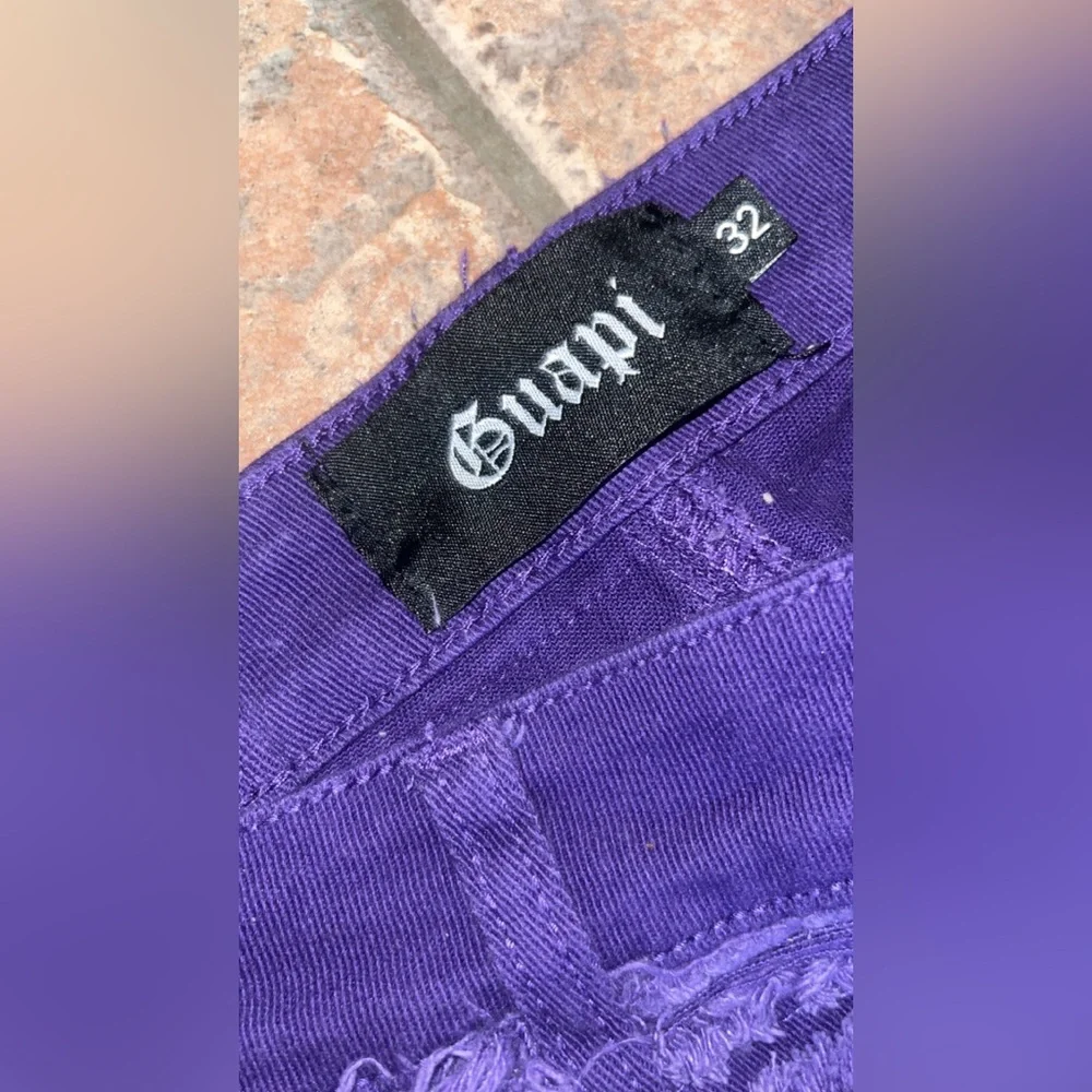 Guapi Jeans Mens 32 Purple Distressed Shredded Flare Limited Edition Pants - Picture 3 of 5